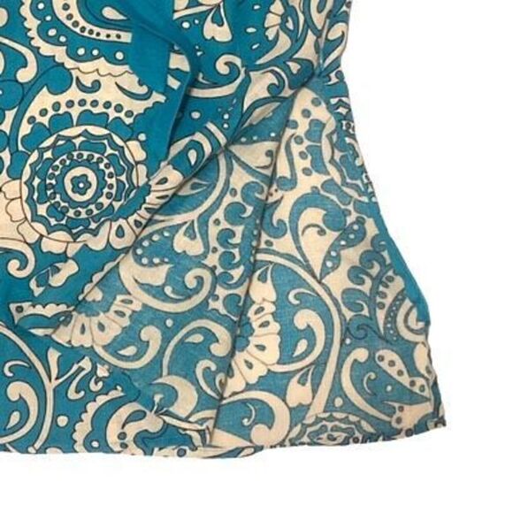 Lily Stanhope 100% Linen Turquoise and Beige Paisley Short Sleeve Blouse with Fr - Picture 9 of 10
